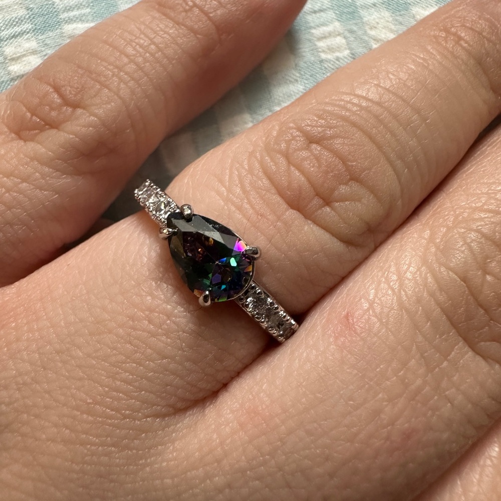 Iridescent lab Stone Silver Ring